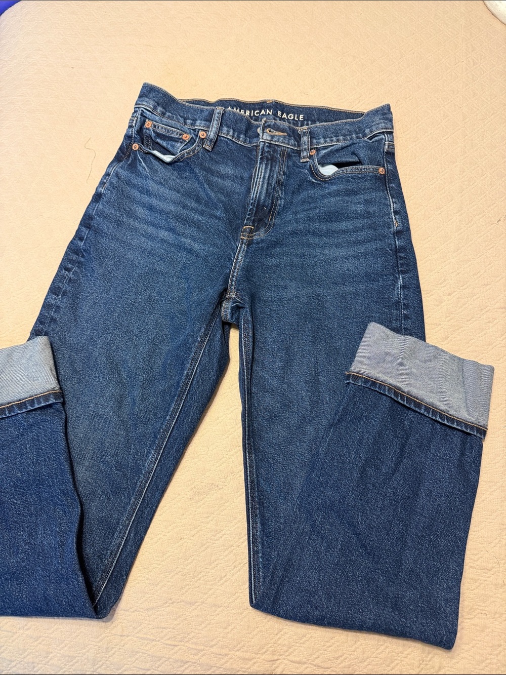 American Eagle Outfitters Women's Dark Indigo Straight-Leg Jeans